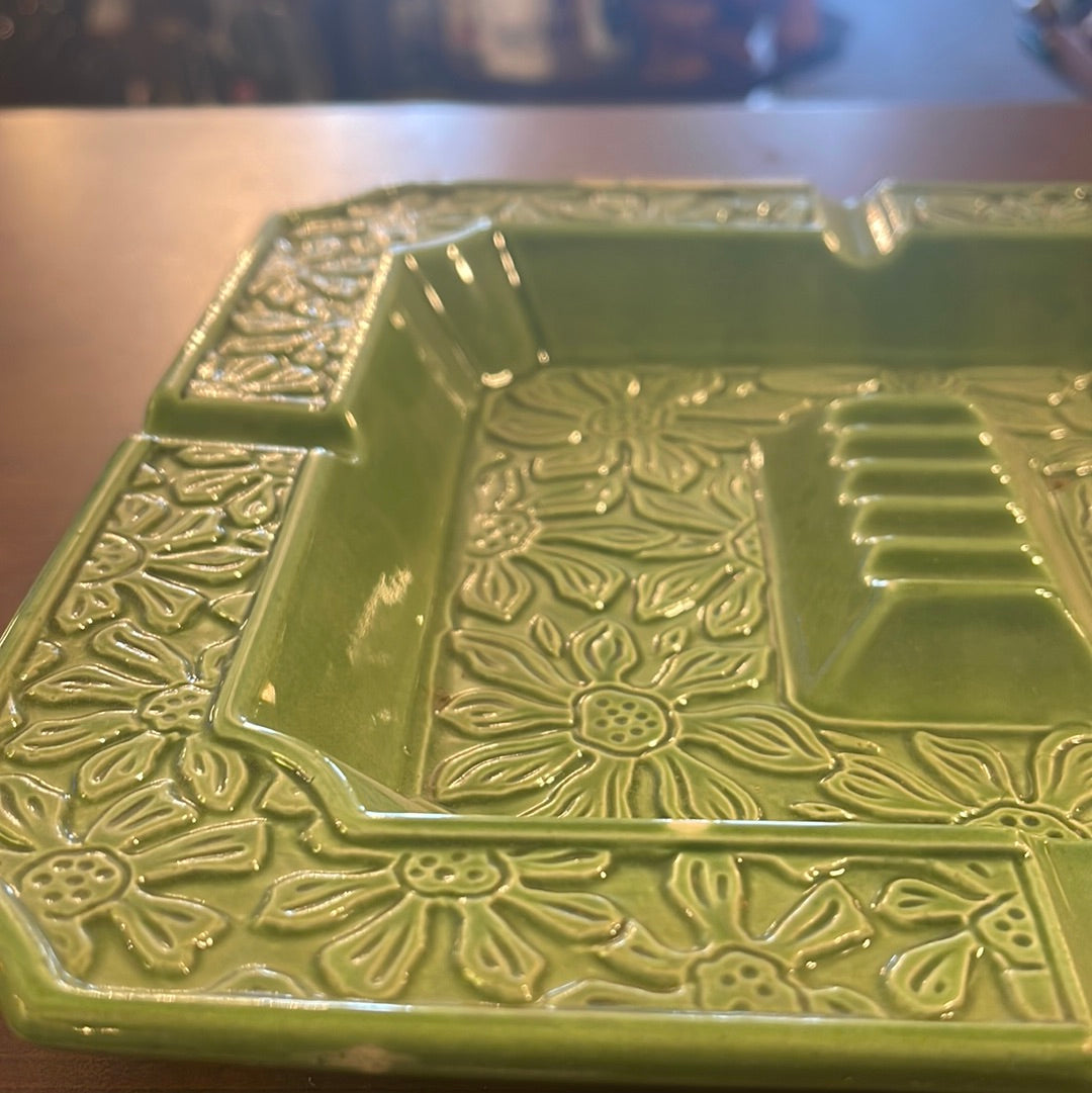 Vintage Square Ashtray in Green 10' Bohemian Mid Century Modern Boho MCM