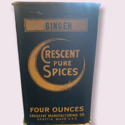 Vintage Spice Tin Crescent Pure Spices Seattle Washington Ginger 4oz