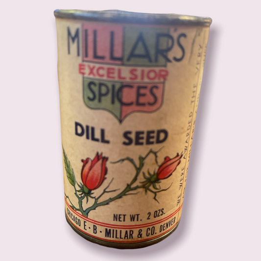 Vintage Millar's Excelsior Dill Seed Round Tin E.B. Millar Chicago IL Denver CO