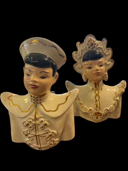 Vintage Early Chinese Boy Girl Porcelain Figurines from Florence Ceramics California