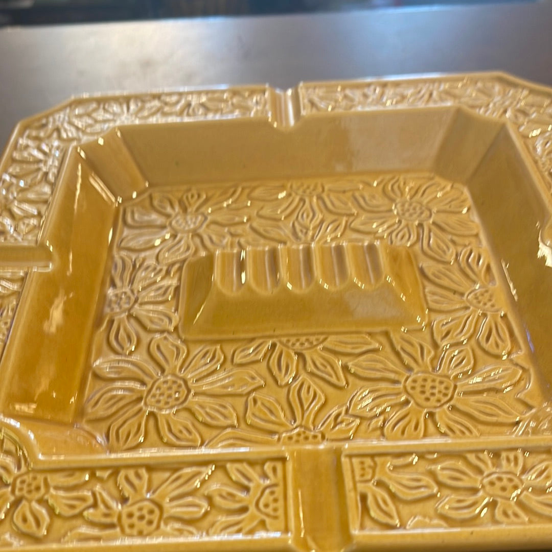 Vintage Square Ashtray in Yellow 10' Bohemian Mid Century Modern Boho MCM