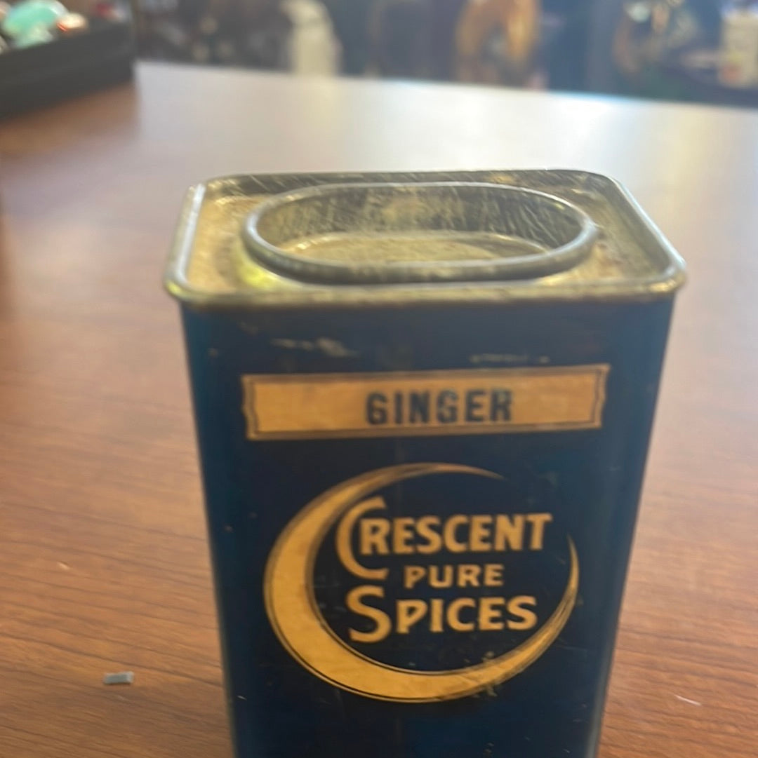 Vintage Spice Tin Crescent Pure Spices Seattle Washington Ginger 4oz