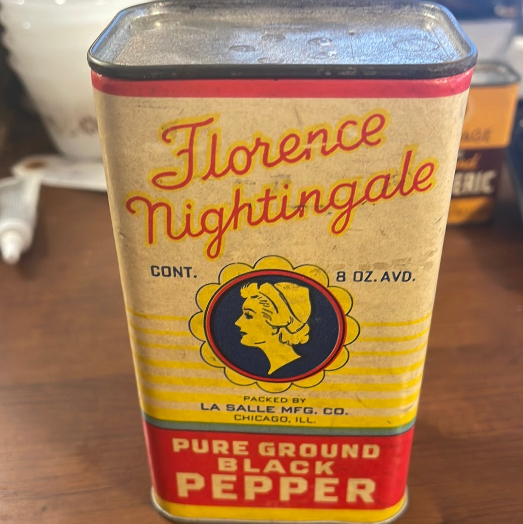 Vintage LARGE Spice Tin Florence Nightingale Pepper 8 OZ  La Selle Mfg. Chicago IL