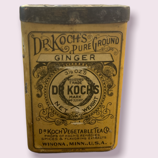 Vintage Dr. Kochs Pure Ground Ginger Spice Tin Dr Koch Co. Winona Minn,