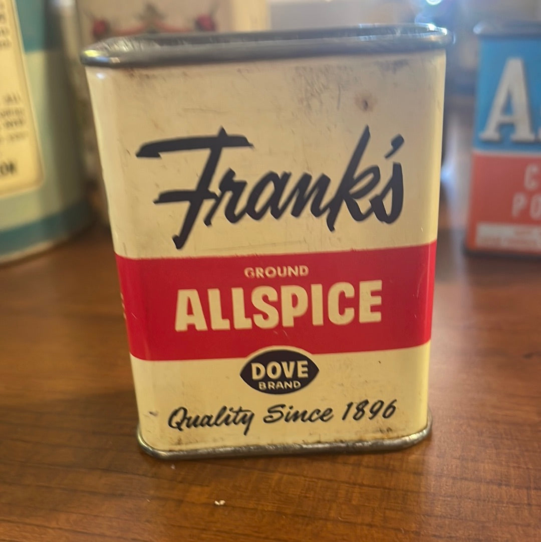 Vintage Franks Ground Allspice Spice Tin Dove Brand Cincinatti Ohio