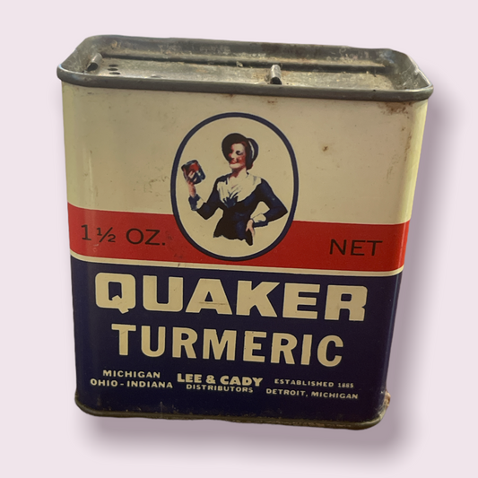 Vintage Quaker Spice Tin Turmeric Michigan Indiana Ohio Lee and Cady 1 1/2oz