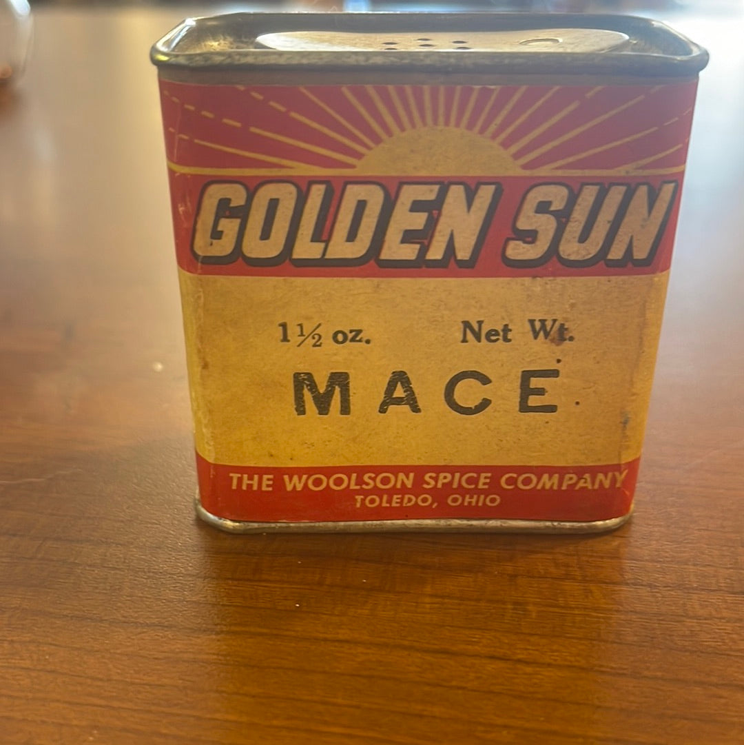 Vintage Golden Sun Spice Tin Mace Woolson Toledo Ohio