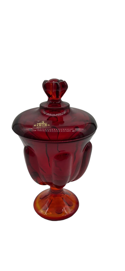 Vintage Viking Epic Candy Dish with Lid in Ruby Red - Sticker