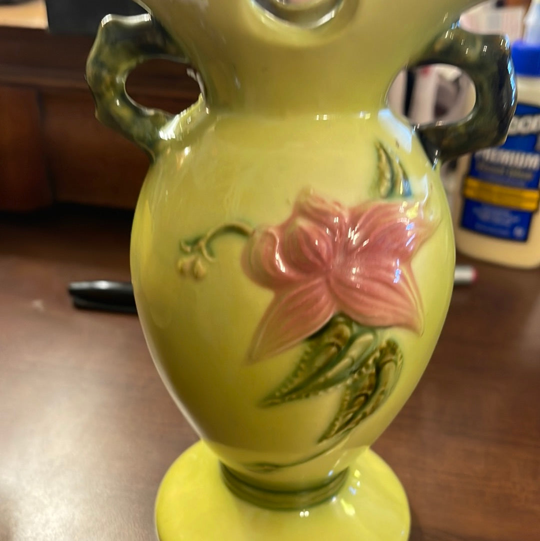 Hull Vintage Mid Century Vase with Floral Pattern in Chartruese Green