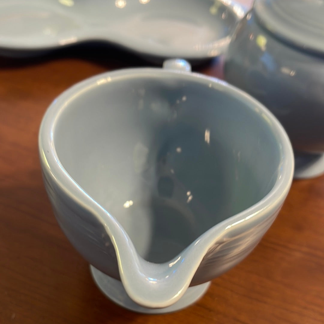 Fiesta Individual Sugar Bowl Creamer and figure 8 Tray Set in Periwinkle