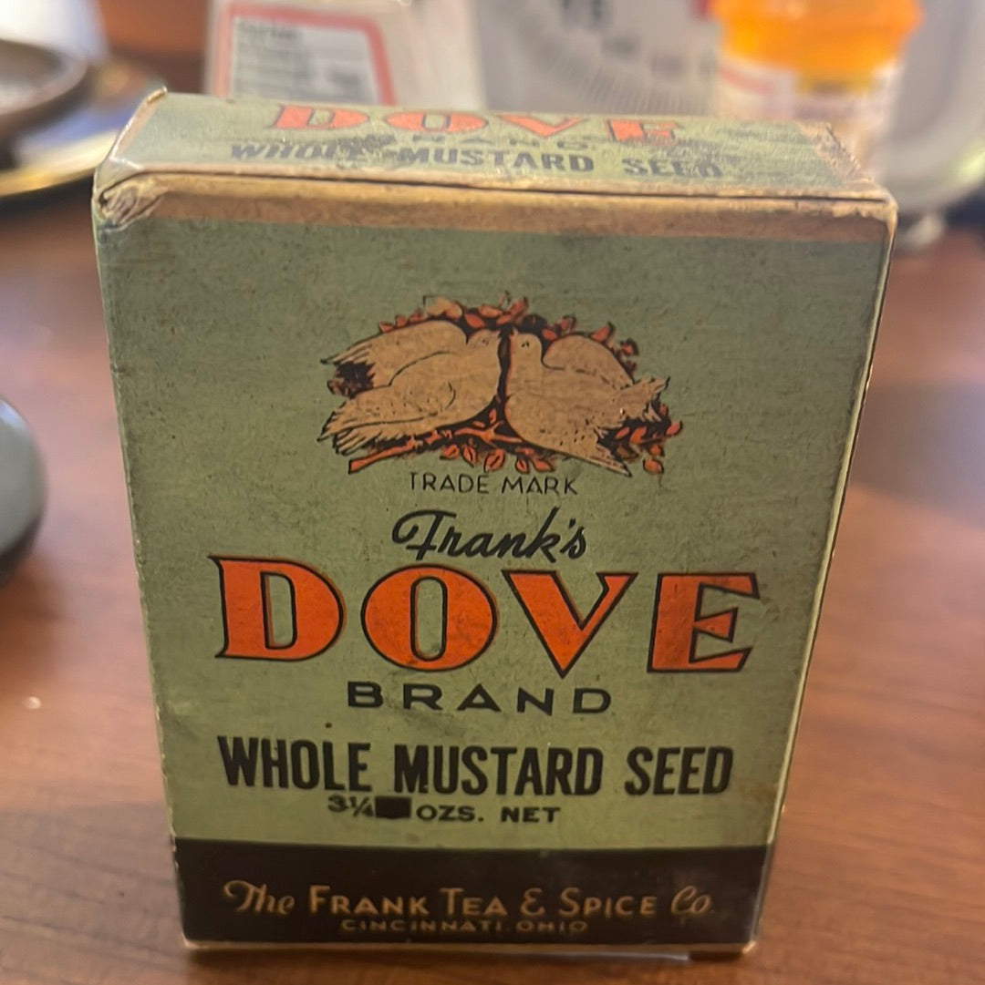 Vintage Franks Dove Brand Whole Mustard Seed Frank Tea and Spice Co Box