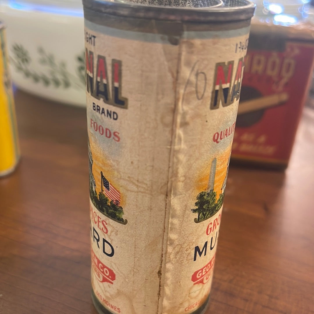 Vintage National Mustard Spice Round Tin Geo Rasmussen Co. Chicago Des Moines