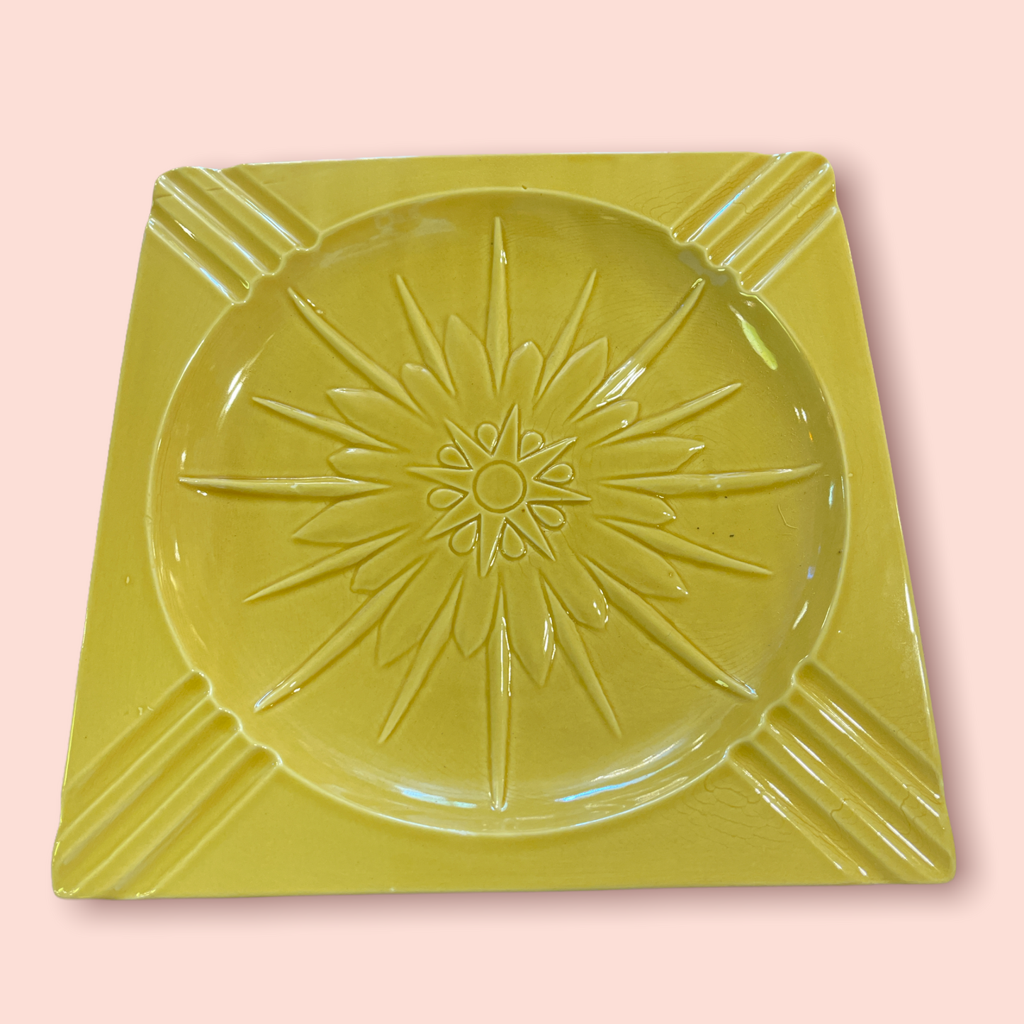 Vintage Square Ashtray in Yellow 10' Bohemian Mid Century Modern Boho MCM