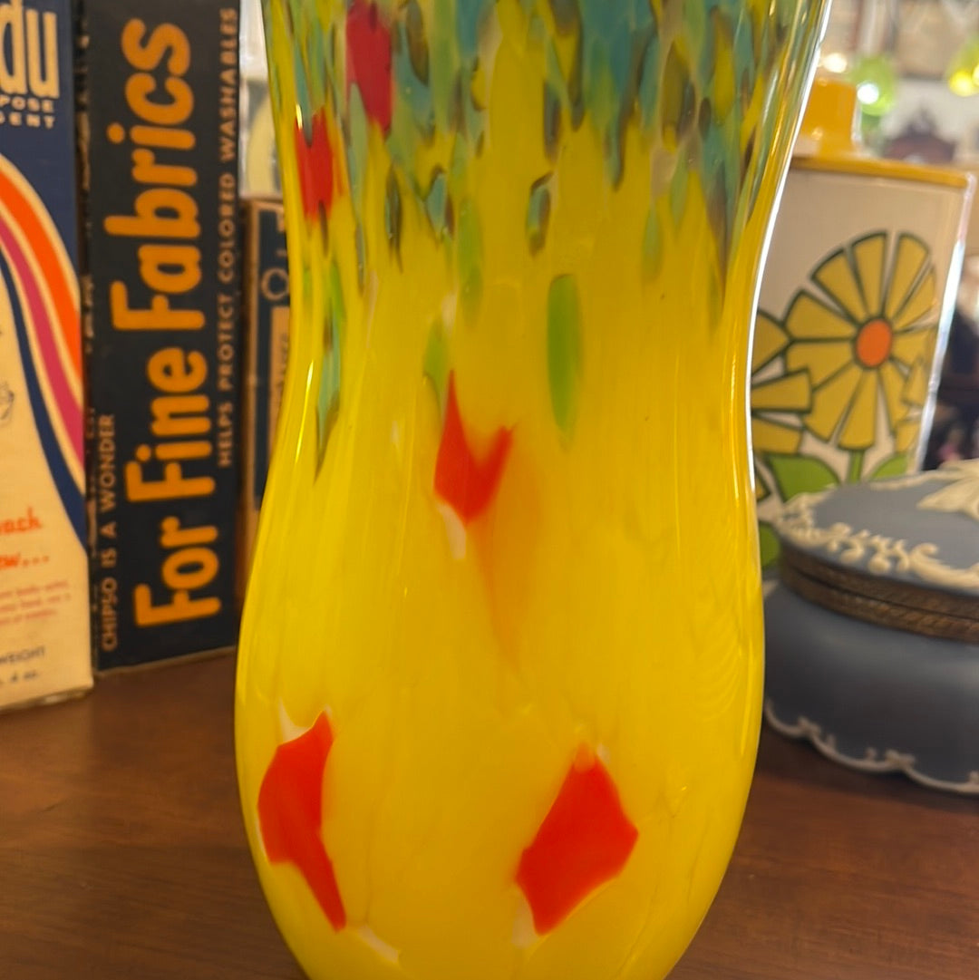 Large Vintage Murano Fused Confetti Hand Blown Vase 11.5 x 5”