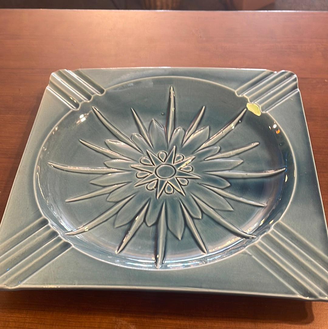 Vintage Square Ashtray in Blue 10' Bohemian Mid Century Modern Boho MCM