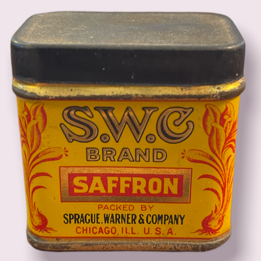 Vintage S.W.C Brand Spice Tin Saffron Sprague Warner and Company Chicago IL