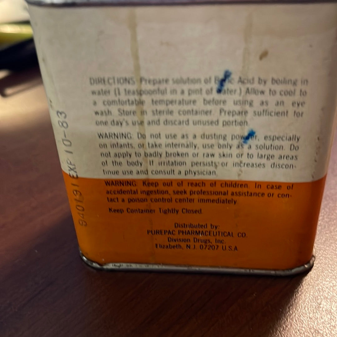 Vintage Purepac Boric Acid Tin from Co