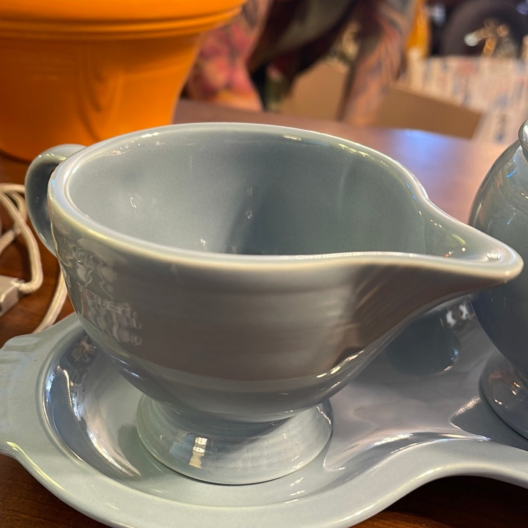 Fiesta Individual Sugar Bowl Creamer and figure 8 Tray Set in Periwinkle