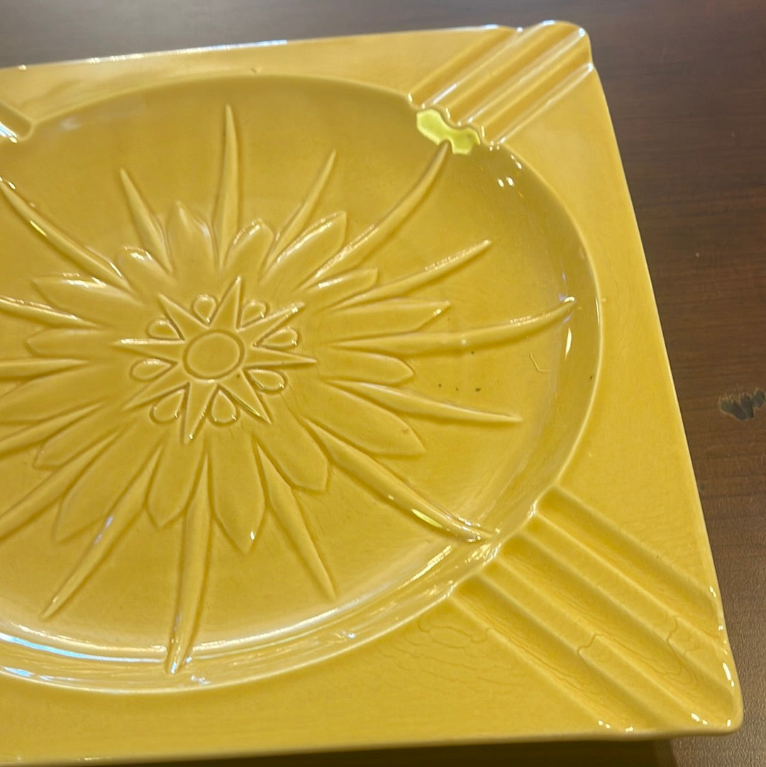 Vintage Square Ashtray in Yellow 10' Bohemian Mid Century Modern Boho MCM