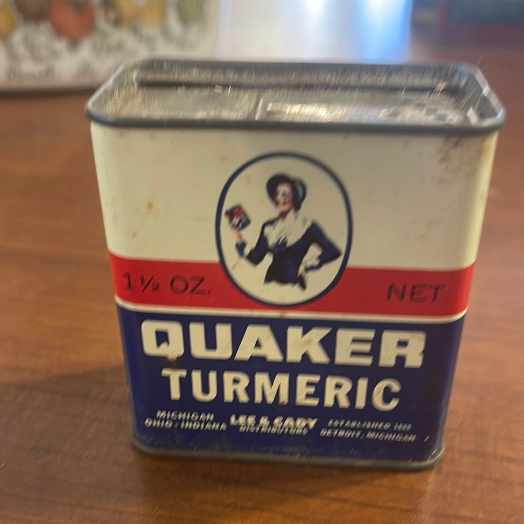 Vintage Quaker Spice Tin Turmeric Michigan Indiana Ohio Lee and Cady 1 1/2oz