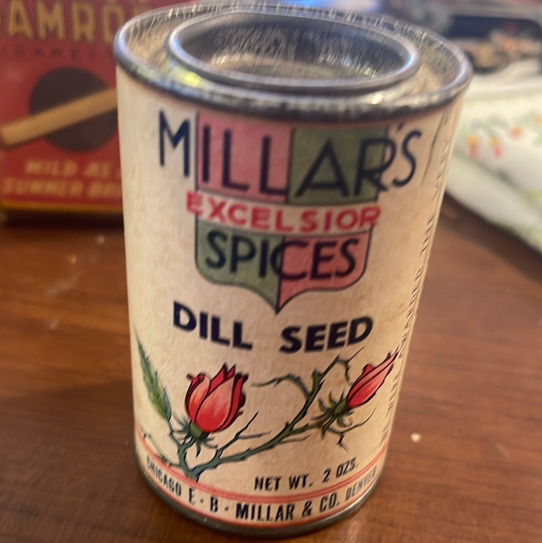 Vintage Millar's Excelsior Dill Seed Round Tin E.B. Millar Chicago IL Denver CO