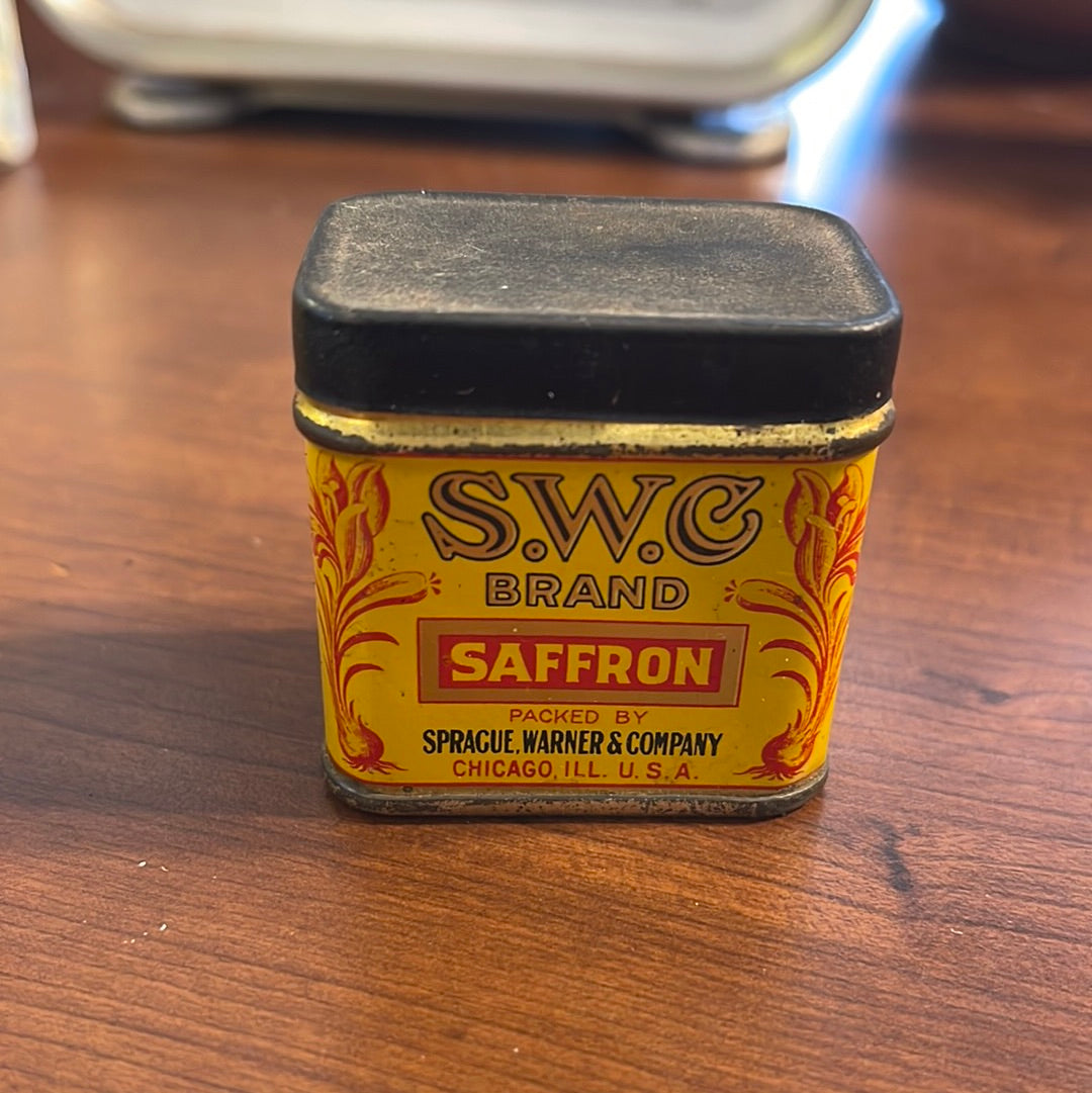 Vintage S.W.C Brand Spice Tin Saffron Sprague Warner and Company Chicago IL