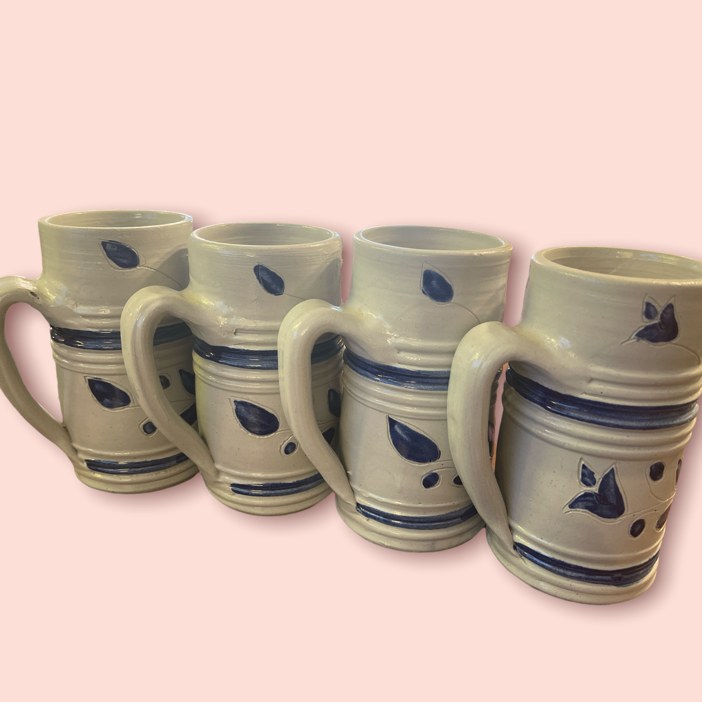 Williamsburg Pottery Set of 4 Tall 6 1/2' Mugs from Virginia