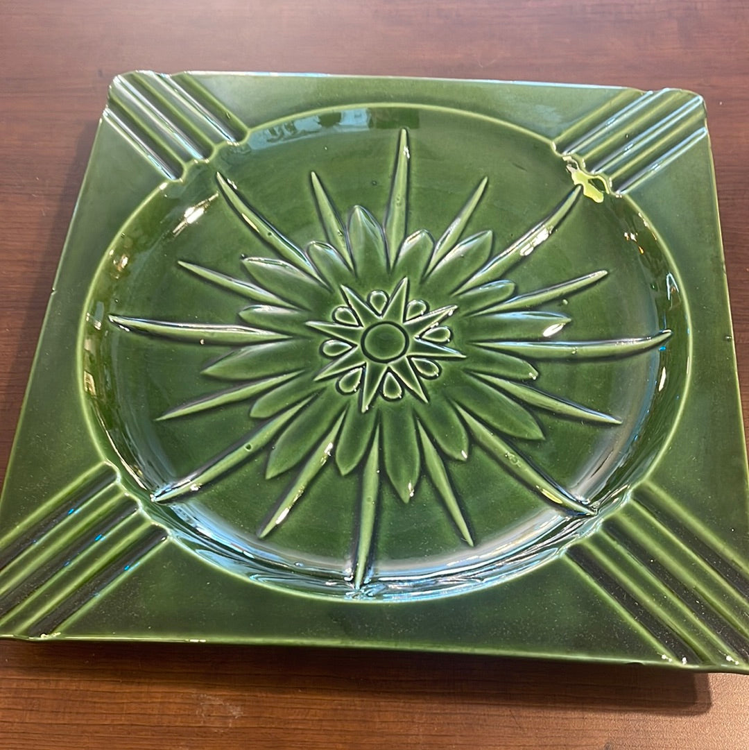 Vintage Square Ashtray in Green 10' Bohemian Mid Century Modern Boho MCM