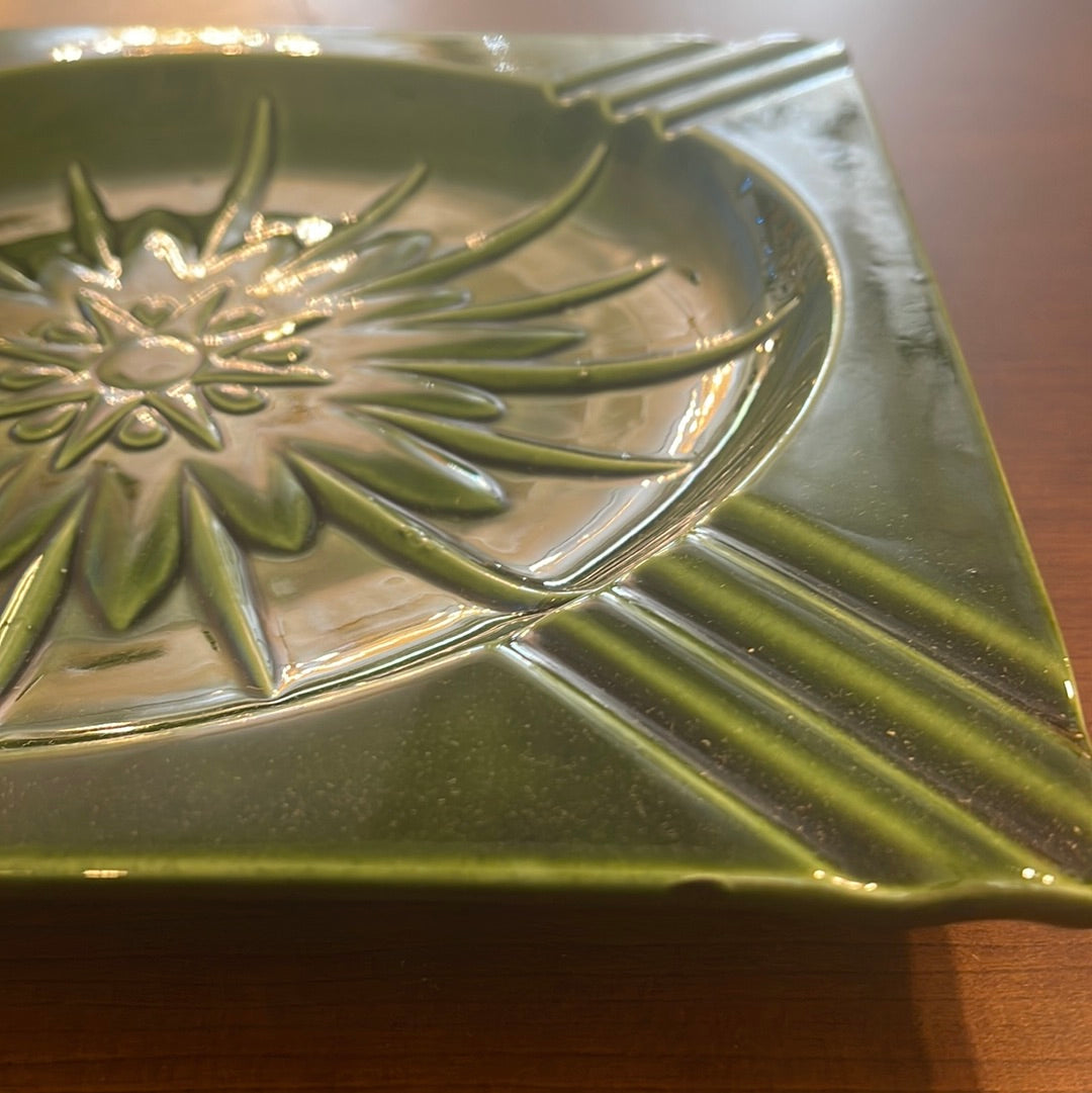 Vintage Square Ashtray in Green 10' Bohemian Mid Century Modern Boho MCM