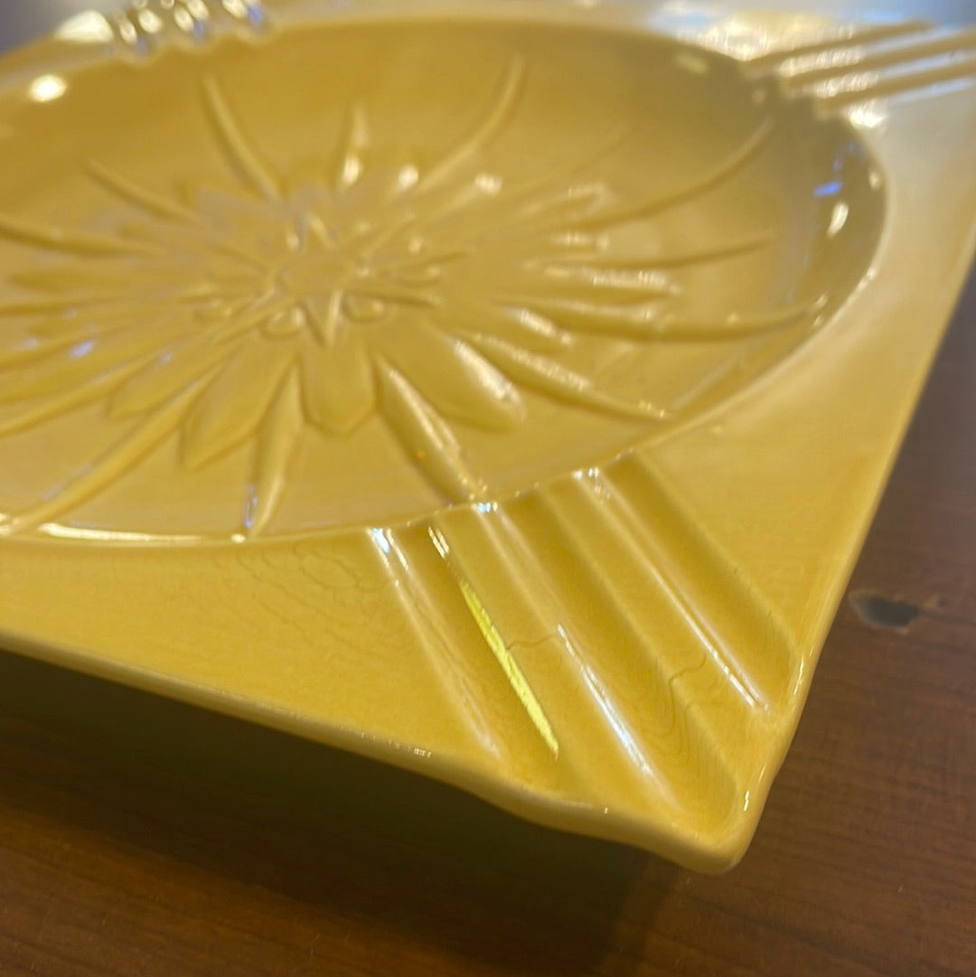 Vintage Square Ashtray in Yellow 10' Bohemian Mid Century Modern Boho MCM