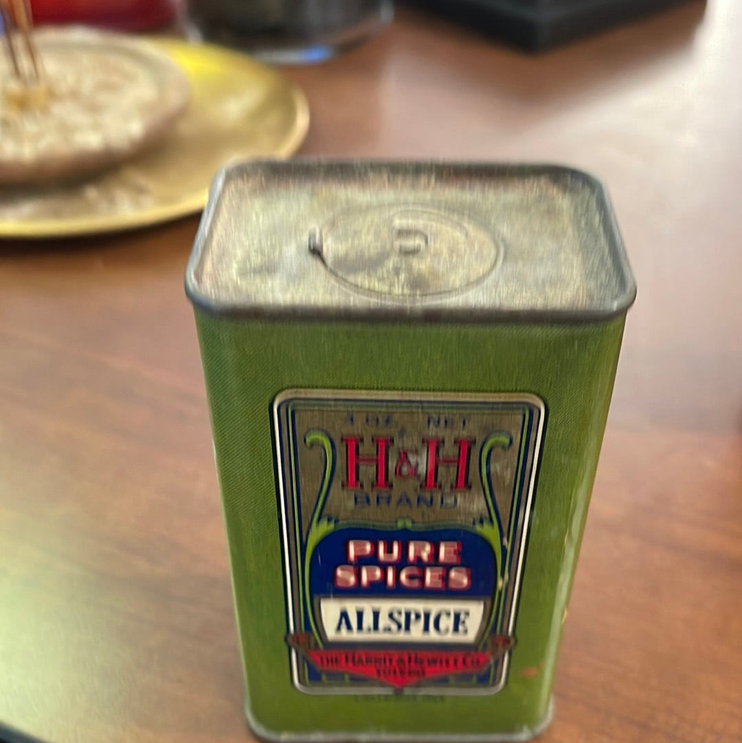 Vintage H&H Pure Spices Large AllSpice Tin Harnit and Hewitt Co Toledo OH 4oz