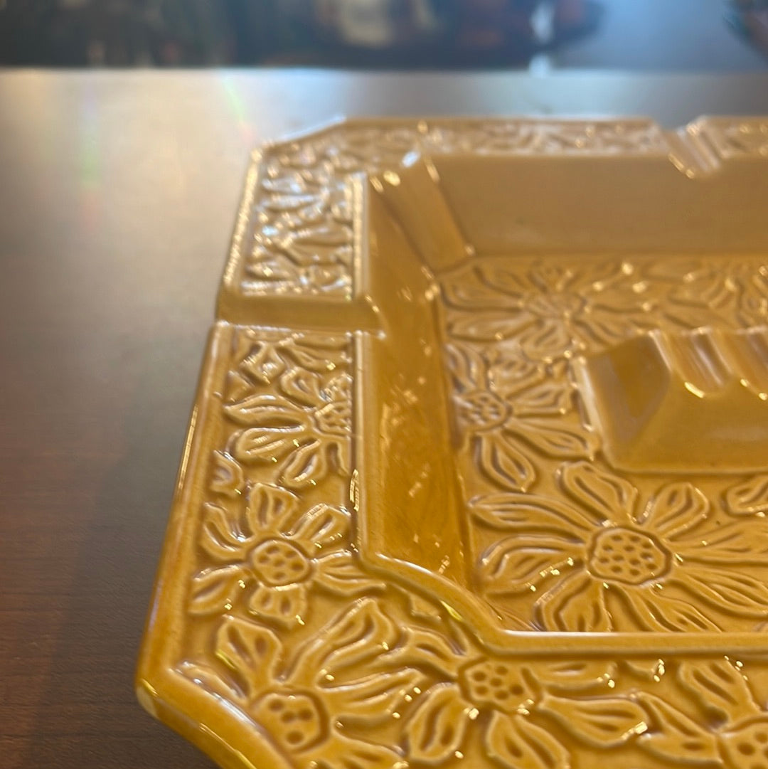 Vintage Square Ashtray in Yellow 10' Bohemian Mid Century Modern Boho MCM