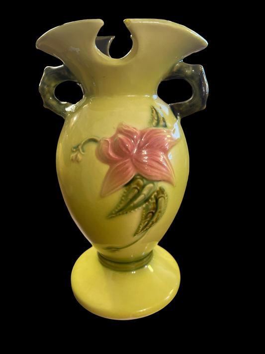 Hull Vintage Mid Century Vase with Floral Pattern in Chartruese Green