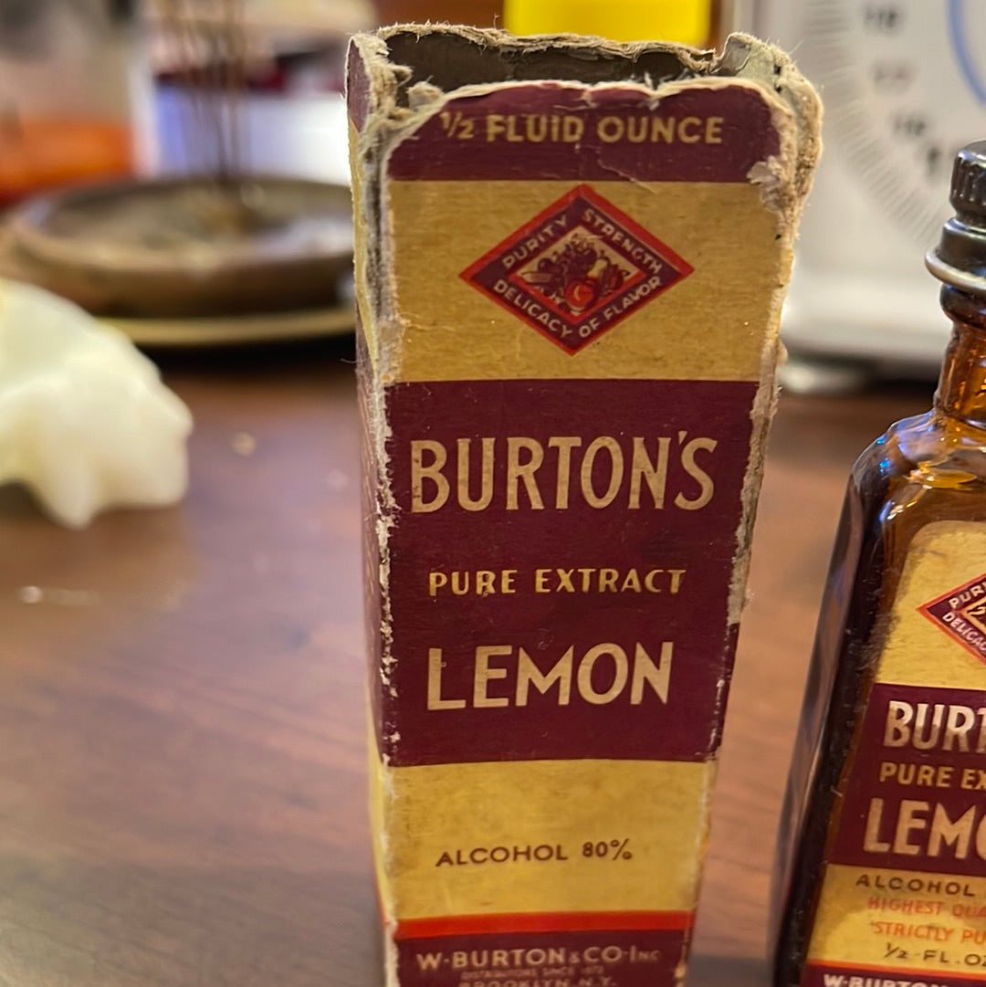 Vintage Burtons Lemon Spice Bottle w/ box W. Burton and Co. Brooklyn NY