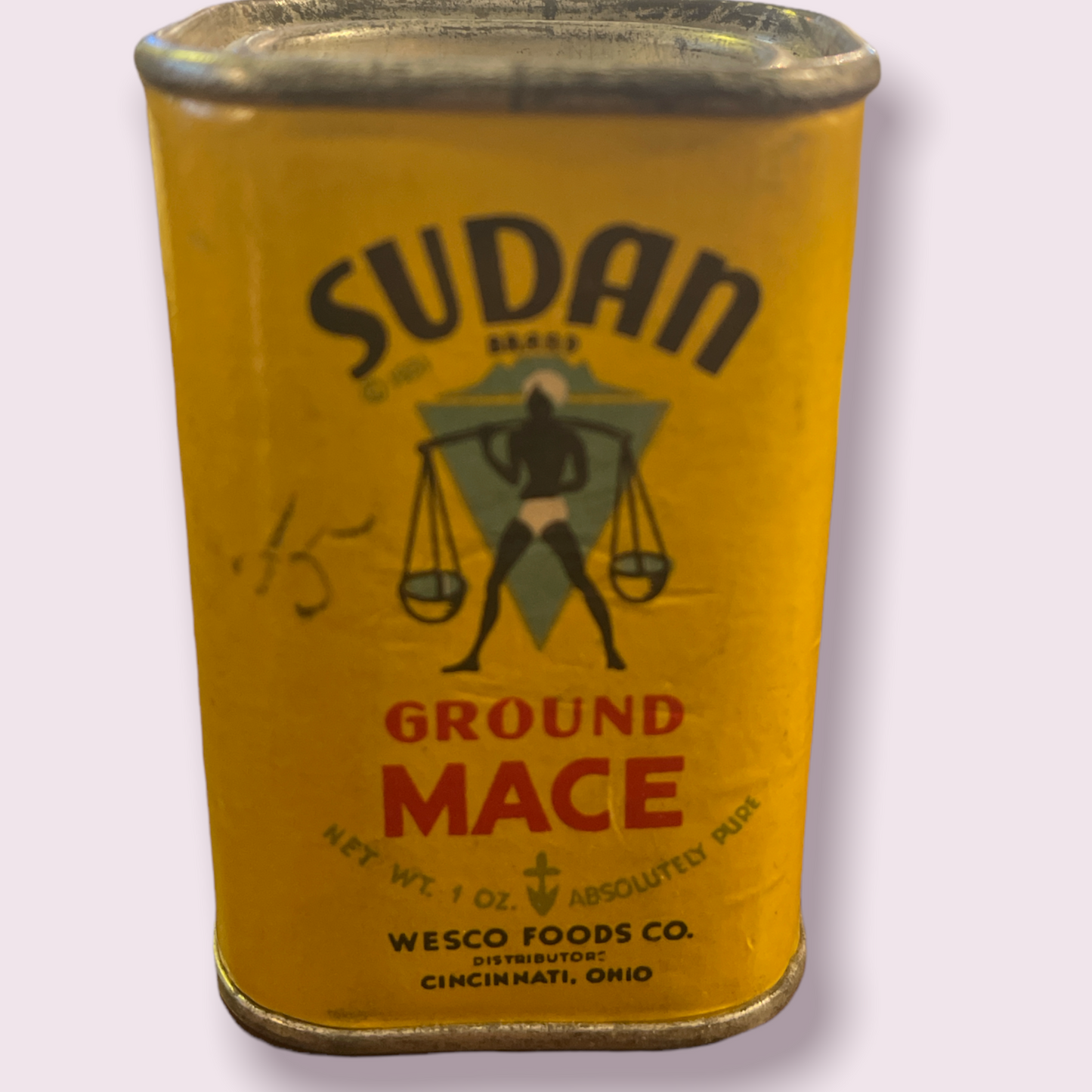 Vintage Sudan Ground Mace Spice Tin Wesco Foods Co. Cincinatti Ohio