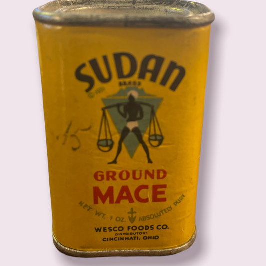 Vintage Sudan Ground Mace Spice Tin Wesco Foods Co. Cincinatti Ohio