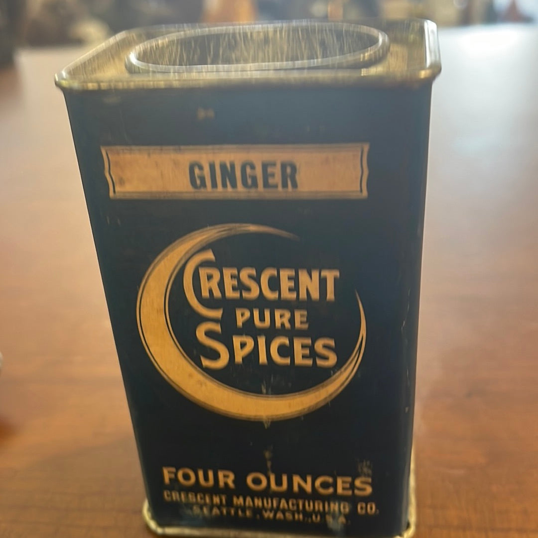 Vintage Spice Tin Crescent Pure Spices Seattle Washington Ginger 4oz