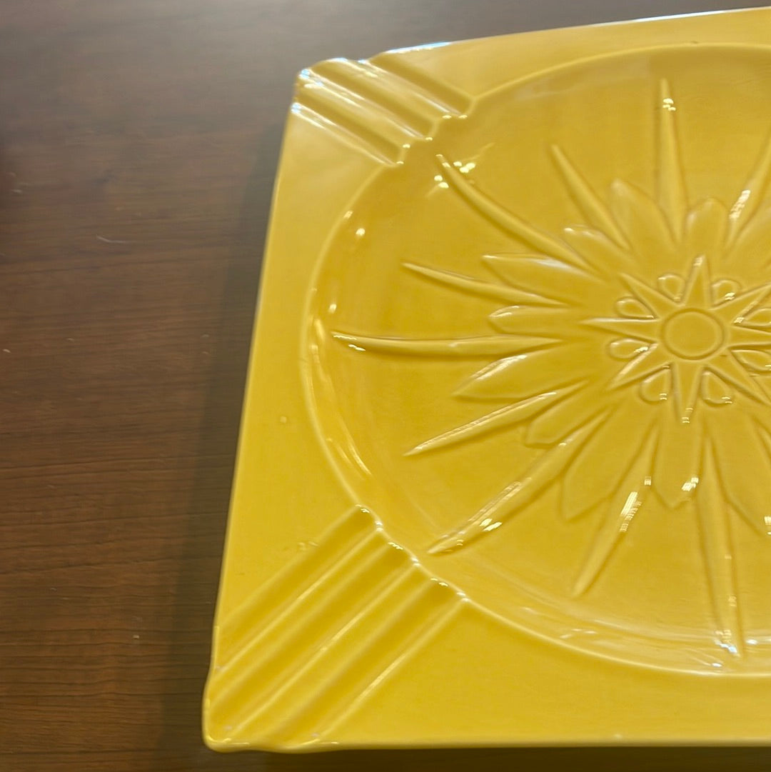 Vintage Square Ashtray in Yellow 10' Bohemian Mid Century Modern Boho MCM