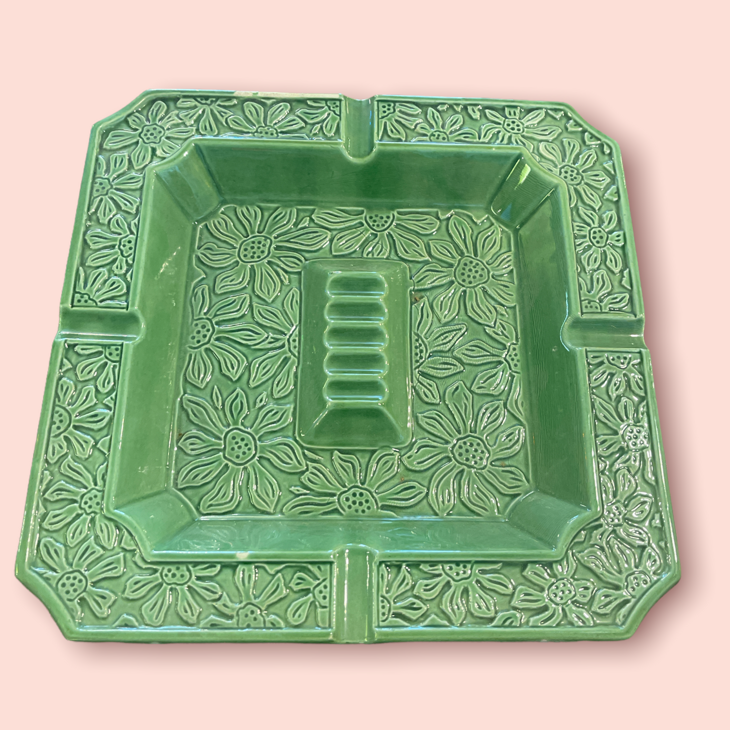 Vintage Square Ashtray in Green 10' Bohemian Mid Century Modern Boho MCM