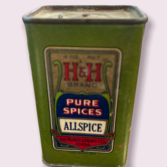 Vintage H&H Pure Spices Large AllSpice Tin Harnit and Hewitt Co Toledo OH 4oz