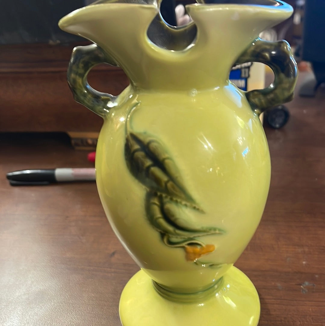 Hull Vintage Mid Century Vase with Floral Pattern in Chartruese Green