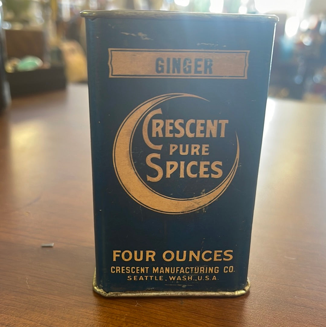 Vintage Spice Tin Crescent Pure Spices Seattle Washington Ginger 4oz