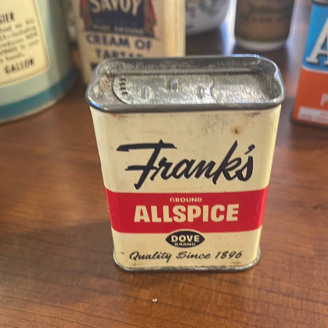 Vintage Franks Ground Allspice Spice Tin Dove Brand Cincinatti Ohio