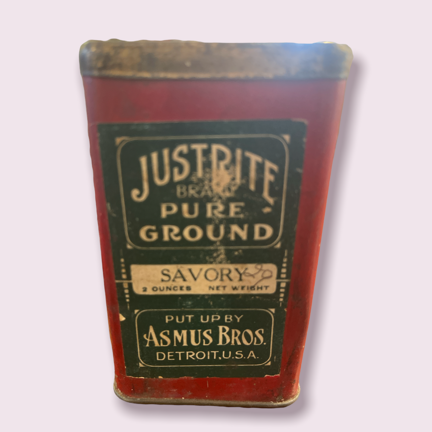 Vintage Just Rite Savory Spice Tin Detroit MI 2oz Asmus Bros.