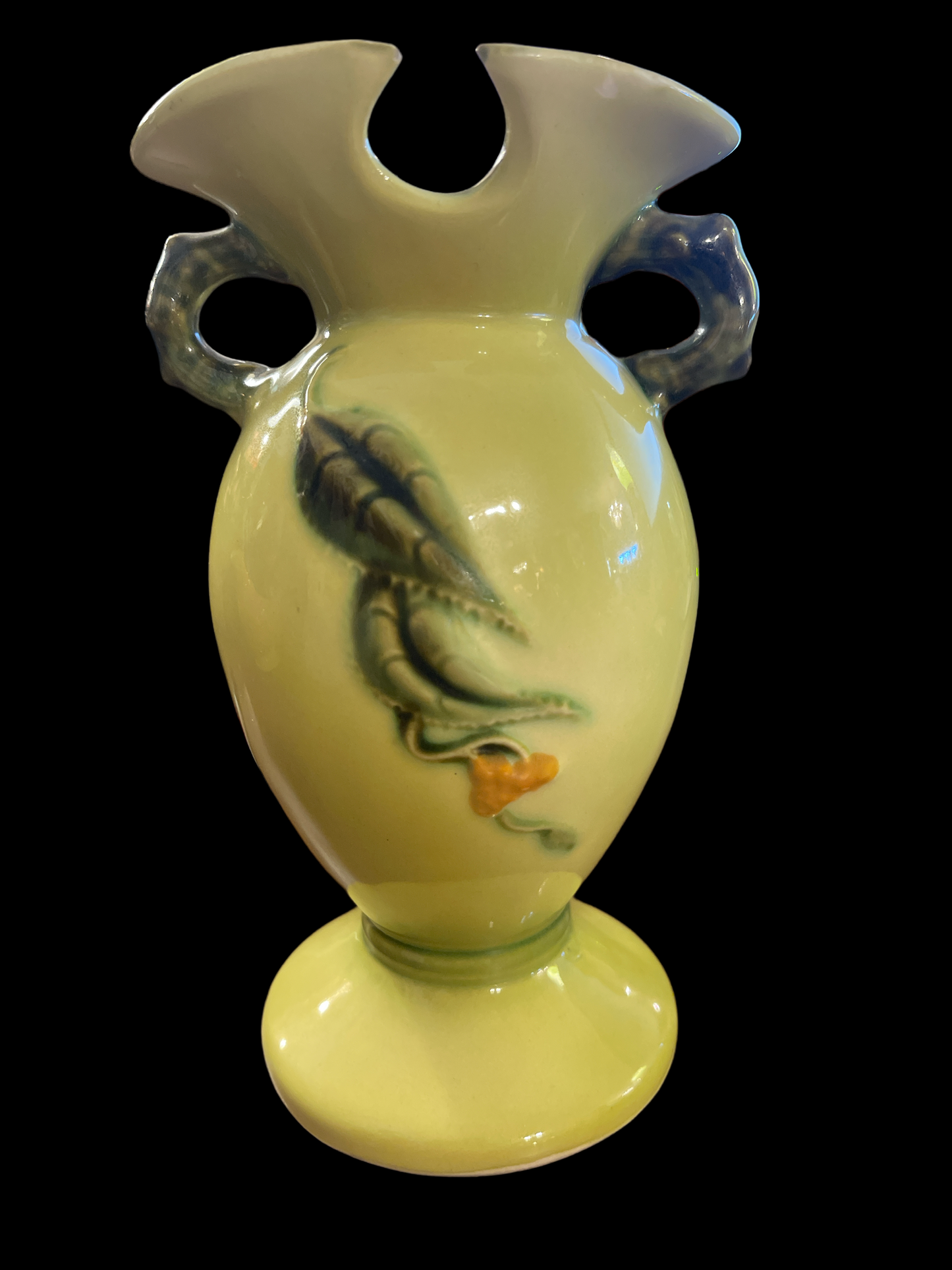 Hull Vintage Mid Century Vase with Floral Pattern in Chartruese Green