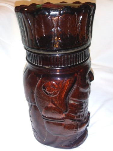 Vintage Native American Indian Brown Amber Glass Jar Tobacco Humidor Canister 10"