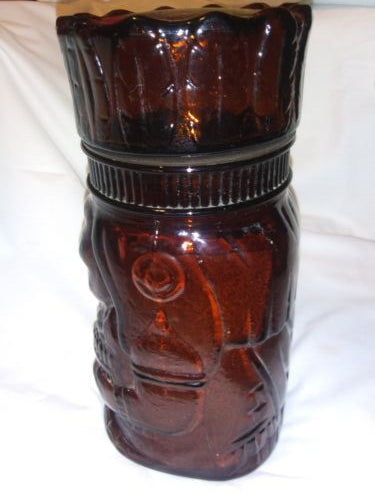 Vintage Native American Indian Brown Amber Glass Jar Tobacco Humidor Canister 10"